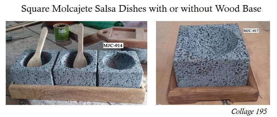 Collage 195 Square Molcajete Salsa Dishes with or without Wood Base