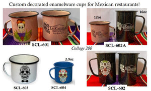Collage 200 Custom decorated enamelware cups for Mexican restaurants!