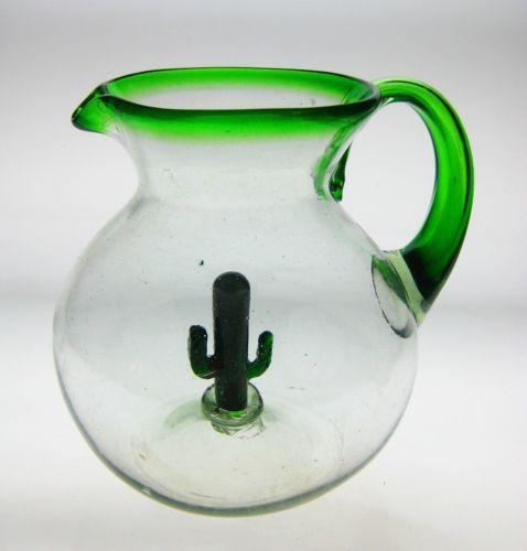 BGX-618-GR Fat Boy Pitcher Glass Green Rim with Cactus