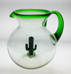 BGX-618-GR Fat Boy Pitcher Glass Green Rim with Cactus