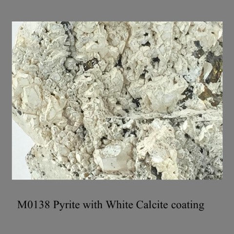 M0138 Pyrite with White Calcite coating