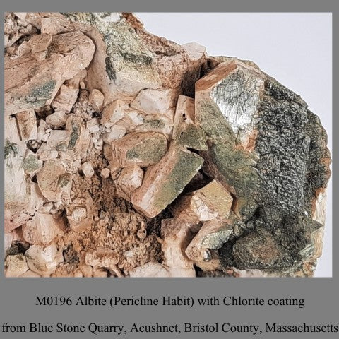 M0196 Albite (Pericline Habit) with Chlorite coating from Blue Stone Quarry, Acushnet, Bristol County, Massachusetts