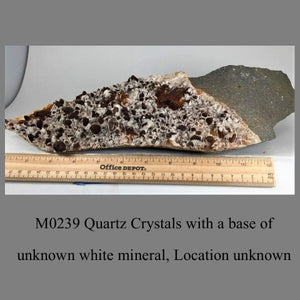 M0239 Quartz Crystals with a base of  unknown white mineral, Location unknown