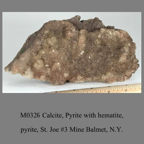 M0326 Calcite, Barite with hematite, pyrite, St. Joe #3 Mine Balmet, N.Y.