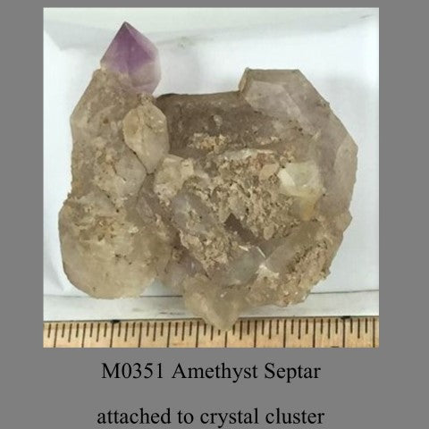 M0351 Amethyst Septar attached to crystal cluster