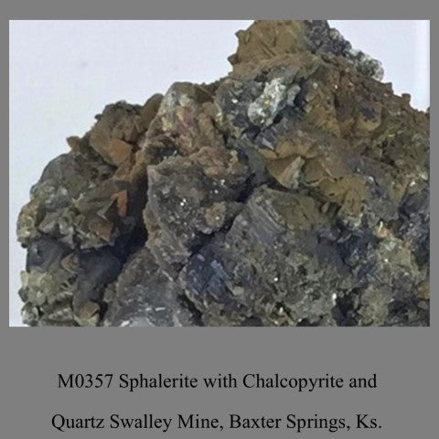 M0357 Sphalerite with Chalcopyrite and Quartz Swalley Mine, Baxter Springs, Ks  00.