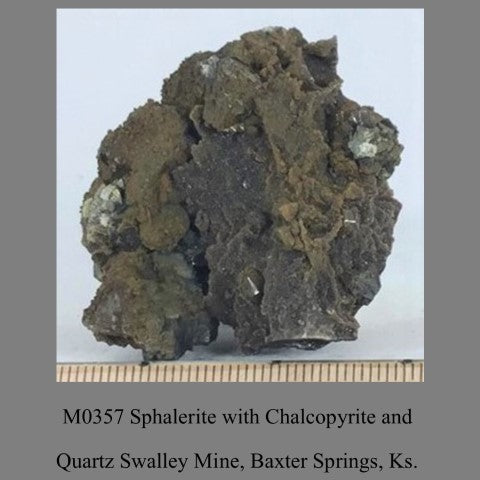 M0357 Sphalerite with Chalcopyrite and Quartz Swalley Mine, Baxter Springs, Ks  00.