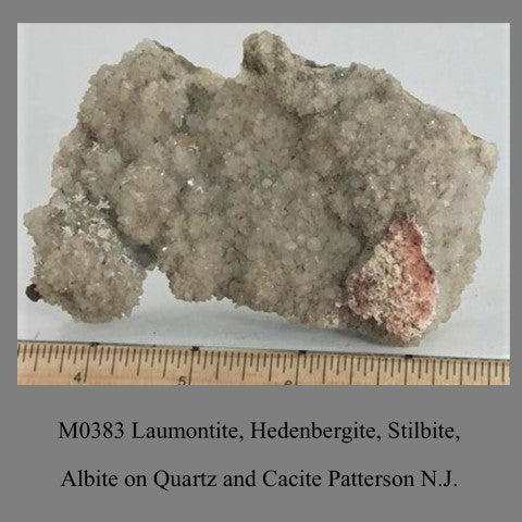 M0383 Laumontite, Hedenbergite, Stilbite, Albite on Quartz and Cacite Patterson N.J.