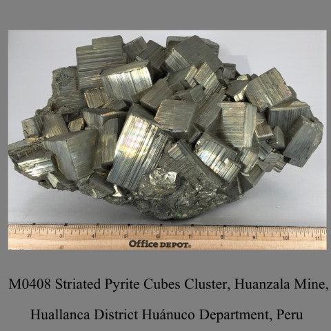 M0408 Striated Pyrite Cube & Sphalerite Crystal Cluster, Huanzala Mine, Huallanca District Huánuco Department, Peru