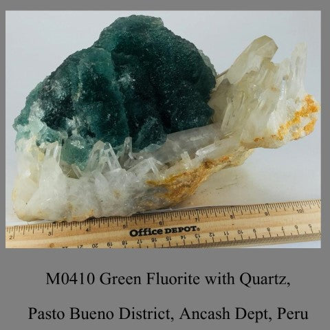 M0410 Green Fluorite with Quartz, Pasto Bueno District, Ancash Dept, Peru