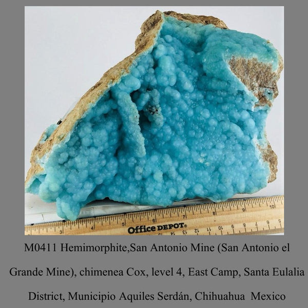 M0411 Hemimorphite San Antonio Mine (San Antonio el Grande Mine), chimenea Cox, level 4, East Camp, Santa Eulalia District, Municipio Aquiles Serdán, Chihuahua  Mexico