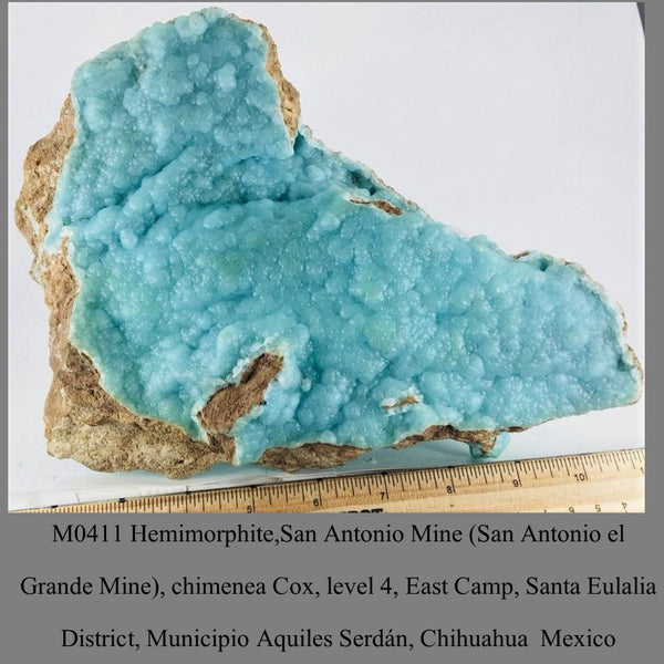 M0411 Hemimorphite San Antonio Mine (San Antonio el Grande Mine), chimenea Cox, level 4, East Camp, Santa Eulalia District, Municipio Aquiles Serdán, Chihuahua  Mexico