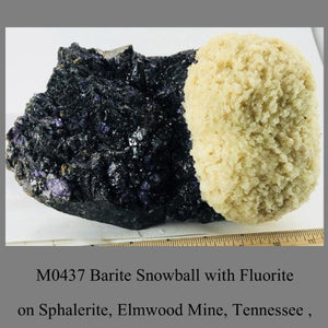 M0437 Barite Snowball with Fluorite on Sphalerite, Elmwood Mine, Tennessee