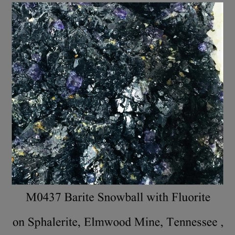 M0437 Barite Snowball with Fluorite on Sphalerite, Elmwood Mine, Tennessee