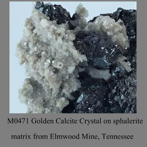 M0471 Golden Calcite Crystal on sphaleritematrix from Elmwood Mine Tennessee