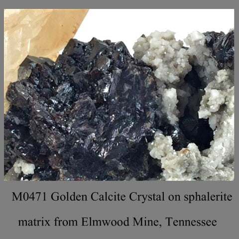 M0471 Golden Calcite Crystal on sphaleritematrix from Elmwood Mine Tennessee