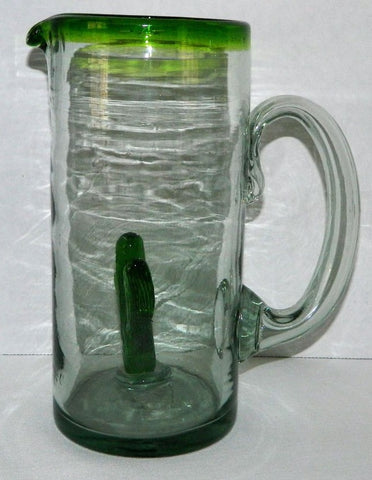 BGX-608-GR Cylindrical Pitcher Glass Green Rim with Cactus